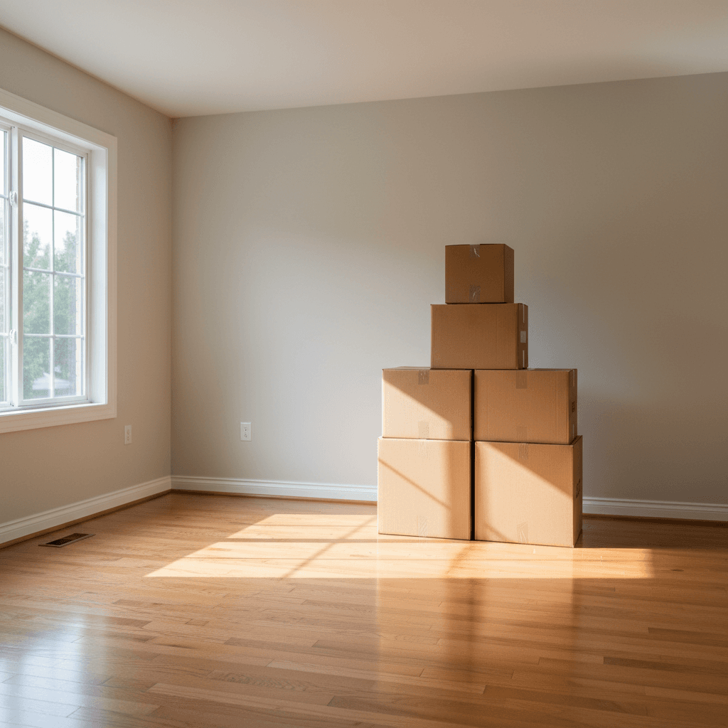 Sunlit, empty room cleared for new occupants